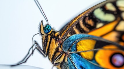 Poster - Close up of a stunning butterfly showcasing vibrant colors elegantly detailed against a white background