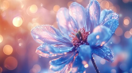 Poster - Abstract cold flower with bright light and shimmering bokeh blur background
