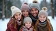 © ImagineAiStudio - Family Enjoying Winter Day Outdoors in Snowy Forest, Posing Together in Warm Hats and Cozy Jackets, Celebrating Togetherness, Joy, and Fun Amidst Scenic Snowy Landscape