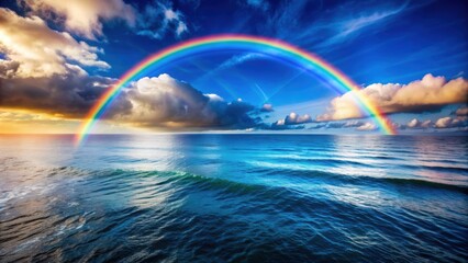 Wall Mural - beautiful rainbow arching over the tranquil ocean , rainbow, ocean, water, colorful, nature, clouds,