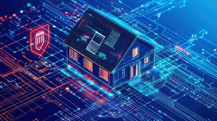Poster - Digital Home with Cybersecurity Concept Illustration