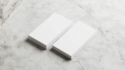 Poster - Two blank vertical rectangle price list or menu mockups with soft shadows stacked on a neutral light grey concrete surface Flat lay perspective