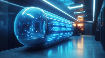 Poster - capsule and blue luminous lines 3d rendering