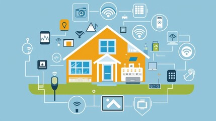 Poster - Smart Home Concept with Connected Devices and Icons