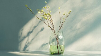 Poster - Spring still life featuring ruscus branches displayed in a jar of water capturing the essence of morning interior design