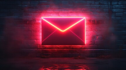 Poster - envelope with dark neon light effect 3d rendering
