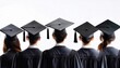 © Poetra RH - Close up of students with graduate caps in a row isolated on white background.