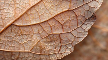 Poster - Peach Fuzz Textured leaf with intricate lines against a natural backdrop