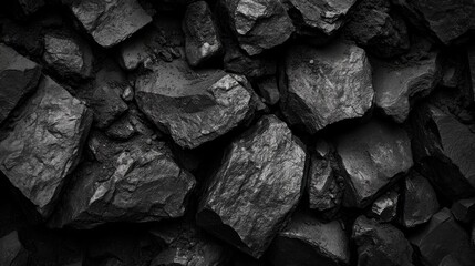 Poster - Monochrome background featuring a textured surface of large stones and coal