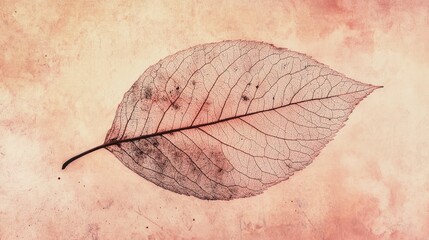 Poster - Peach Fuzz Textured leaf with intricate lines against a natural backdrop