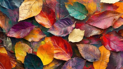 Poster - Autumn leaves in a variety of vibrant colors create a captivating background