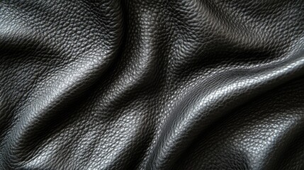 Poster - Close up view highlighting the texture of black leather fabric