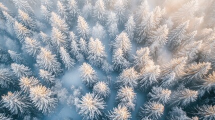 Poster - Aerial View of a Snow Covered Pine Forest