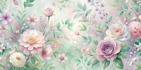  A Delicate Tapestry of Pastel Flowers and Lush Foliage, Capturing the Essence of a Serene Garden