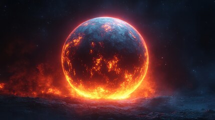 Poster - planet with dark neon light effect 3d rendering