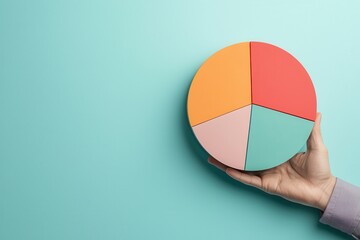 Poster - A colorful pie chart being held against a teal background, representing data segmentation and analysis.