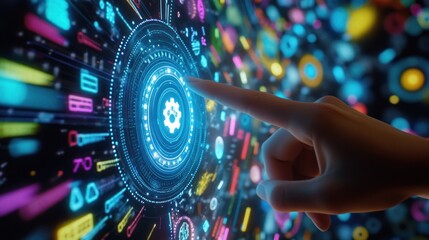 Digital Interface with Finger Touching Gear Icon