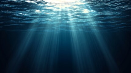 Poster - Sunbeams penetrate deep blue water.