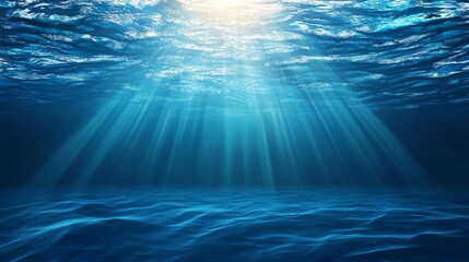 Poster - Underwater scene with sunlight shining through the surface.