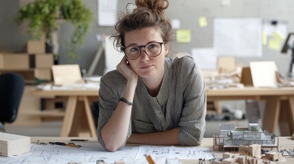 Poster - innovative design process german woman conceptualizing eco-friendly building models in modern studio