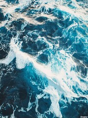 Aufkleber - Aerial view of a turquoise ocean with white foam.