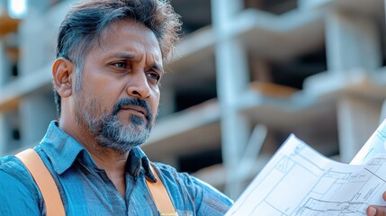 Poster - Indian man overseeing construction project urban site photography daylight close-up project management insights