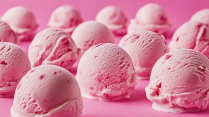 Poster - Close up view of ice cream against a vibrant pink backdrop