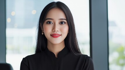 Poster - indonesian woman planning public relations campaign in modern office environment professional viewpo