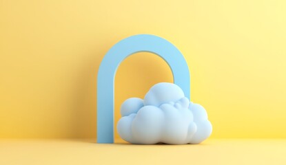 Poster - Abstract blue cloud with archway on yellow background.