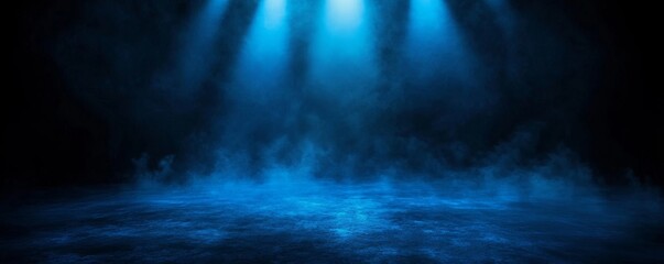Poster - Blue spotlight and fog on a textured floor.