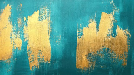 Wall Mural - Vertical gold brush strokes on a turquoise backdrop using a dry brush technique Ideal for your creative design needs