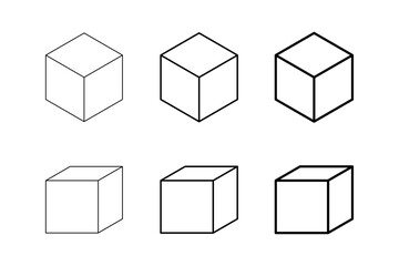 Poster - Icon Set of Parallel Projection and Isometric Wireframe Cubes with Various Lineweights from Thin to Thick Lines. Vector Image.