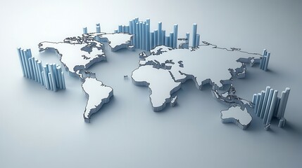 Poster - 3D World Map with Bar Graphs Background