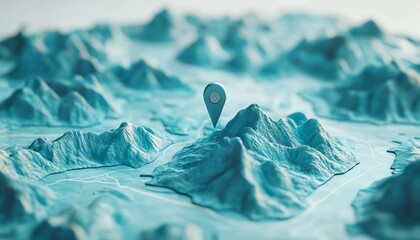 Blue map with pin on wide white background with mockup area, GPS and locator concept, 3D rendering