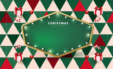 Wall Mural - merry christmas sign banner frame with empty space and festive decoration on abstract background