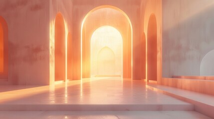 Poster - A Sunlit Hallway with Multiple Arched Entryways