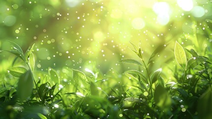 Poster - Lush Green Foliage with Sunlight and Bokeh
