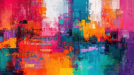 Poster - A vibrant abstract painting showcasing a blend of bold colors and dynamic brush strokes, creating a lively and energetic visual experience.