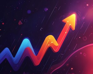 Fototapete - Chart showing upward trend with a growing success arrow, symbolizing business and profit growth, modern design with clear, vibrant lines and colors