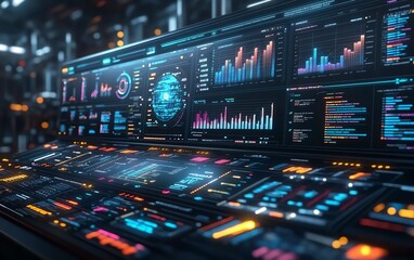Leinwandbilder - Advanced dashboard in a hightech industrial setting, displaying realtime analytics and performance charts, driving datadriven decisions with cuttingedge technology