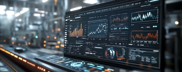 Aufkleber - Control interface in a futuristic industrial environment, displaying realtime performance analytics and charts, part of an advanced dashboard for informed decisionmaking