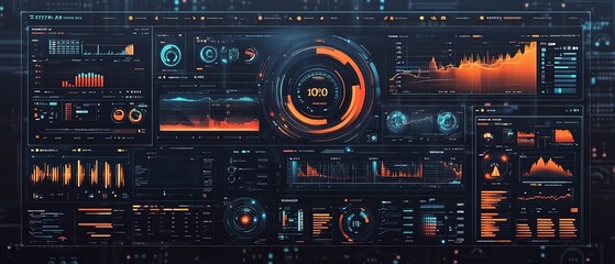 Poster - Futuristic industrial control interface with advanced dashboard, showcasing realtime performance charts, analytics, and visualizations to support datadriven decisions