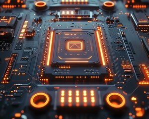 Poster - Hightech 3D rendering of a futuristic motherboard