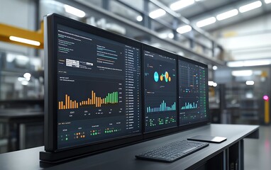 Aufkleber - Hightech control dashboard featuring realtime analytics and performance charts, part of a cuttingedge industrial setting, enhancing efficiency and datadriven decisions
