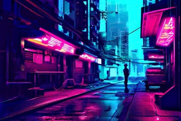 Poster - digital painting of a cyberpunk street scene