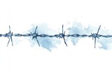 Intricate barbed wire illustration, accented with blue watercolor splashes, on a clean white background.