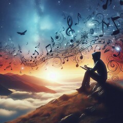 Poster - Inspirational Moments A person sitting on a hilltop writing with