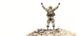 © ธนากร บัวพรหม - Soldier standing victorious on a hilltop, arms raised against a clear white background.