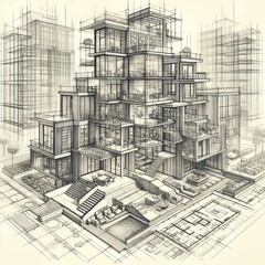 Poster - Pencil sketch of a detailed architectural drawing