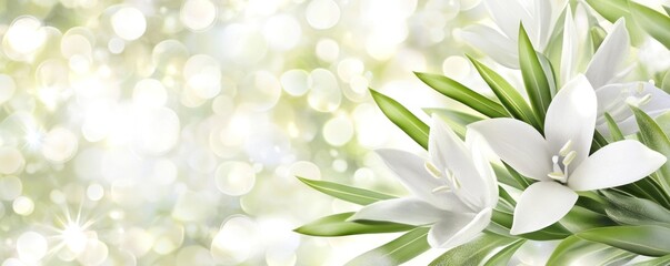 Sticker - A serene arrangement of white flowers with a soft, blurred background of light.